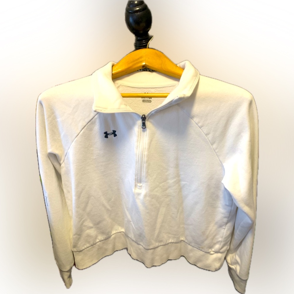 Women’s Under Armor 1/4 zip crop sweatshirt, white, size SP